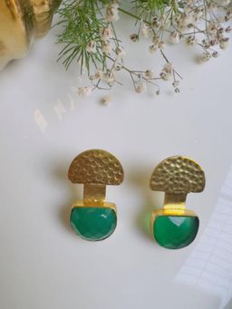XAGO - Gold Toned Green Contemporary Shaped Drop Earring