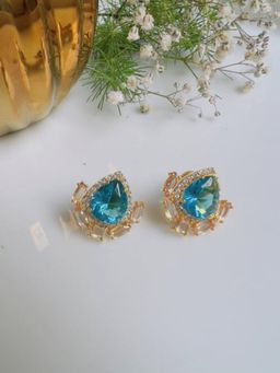 XAGO - Le Carlos Gold Toned Blue Contemporary Shaped Stud Earring