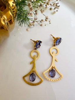 XAGO - Gold Toned Purple Teardrop Shaped Drop Earrings