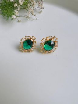XAGO - Le Dena Gond Toned Green Contemporary Shaped Stud Earrings