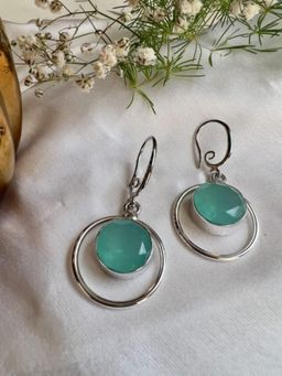 XAGO - Silver Toned Blue Circular Shaped Drop Earring