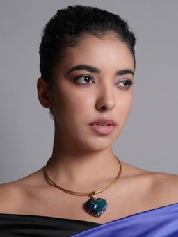 XAGO - Le Kann Green Gold Plated Stone Studded Heart Shaped Necklace