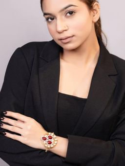 XAGO - Le Diva Gold Plated Red Beads And Kundan Studded Bracelet