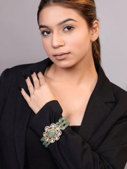 XAGO - Le Tieran Gold Plated Green Beads And Moissanite Studded Bracelet