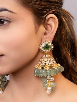 XAGO - Le Valenn Gold Plated Moissanite And Green Pearls Studded Earrings