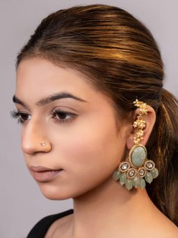 XAGO - Le Nenya Gold Plated Moissanite And Green Pearls Studded Earrings