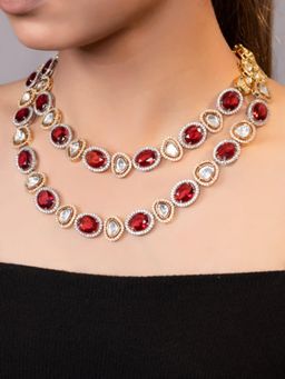 XAGO - Le Aizah Red Beads And Kundan Studded Necklace