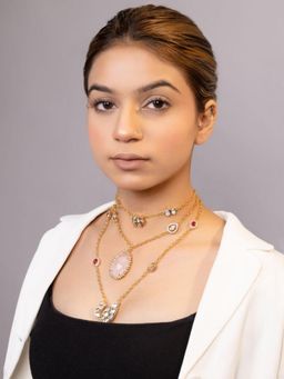 XAGO - Le Avena Gold Plated Pink Beads And Kundan Studded Necklace