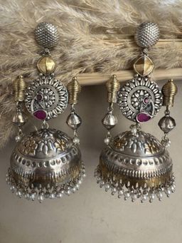 XAGO - Le Diego Silver-Toned Floral Shaped Jhumka Earrings
