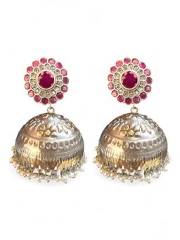 XAGO - Le Emelia Silver-Plated Pink Stone-Studded Jhumka Earrings