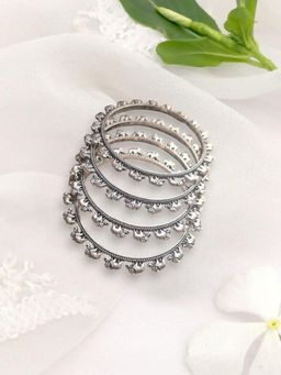 XAGO - Le Anila Set Of 4 Silver Plated Oxidized Bangles