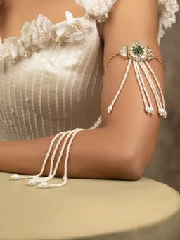 XAGO - Rajnandini Moissanite Polki And Pearl Bajuband With Tassels