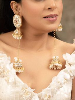 XAGO - Tejasvi Moissanite Polki Jhumkas With Tassel and Pearl Drops