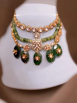 XAGO - Le Moya Gold Plated Green Moissanite Studded Necklace