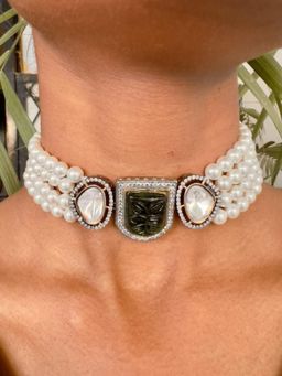 XAGO - Le Lindo Green And White Plated Green Moissanite Studded Necklace