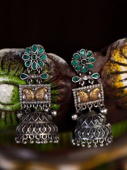 XAGO - Le Fausto Silver Plated Stone Studded Contemporary Jhumka