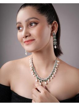 XAGO - Le Elio Stone Studded Rhodium Plated American Studded Handcrafted Jewellery Set