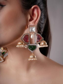 XAGO - Eira Multi Stones And Pearl Hoop Earrings