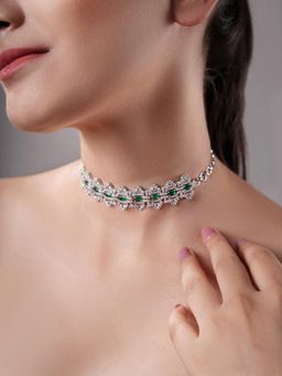 XAGO - Le Tariq Green Rhodium-Plated Ad-Studded Necklace