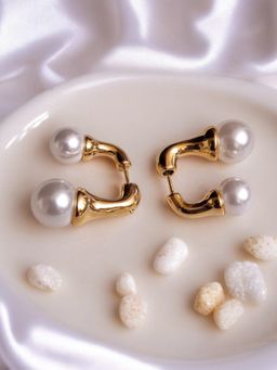 XAGO - Le Paloma Gold Pearl Studded, Comtemporary Shape Stud Earrings