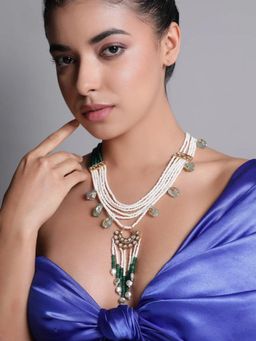 XAGO - Le Asteria Green Emerald, Diamond And Pearl Necklace Set