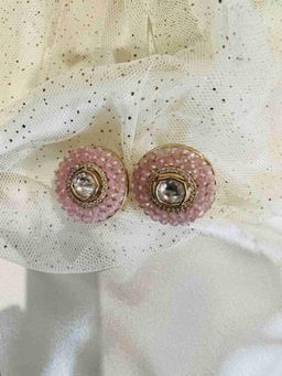 XAGO - Anurupa Polki Earrings With American Diamond and Pink Beads
