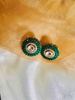 XAGO - Shalaya Polki Earrings With American Diamonds And Green Beads