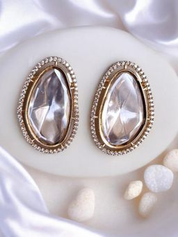 XAGO - Le Fiona White Plated Kundan Studded Triangle Shaped Stud Earrings