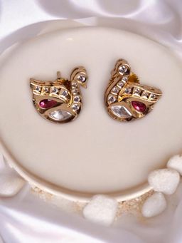 XAGO - Le Brisa Gold Plated Kundan Studded Contemporary Shaped Stud Earrings