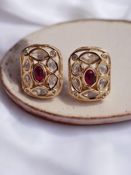 XAGO - Le Felicia Gold Plated Kundan Studded Contemporary Shaped Stud Earrings