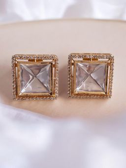 XAGO - Le Alba Gold Plated Kundan Studded Contemporary Shaped Stud Earrings