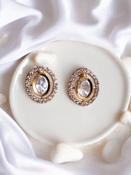 XAGO - Le Baila White Plated Kundan Studded Contemporary Shaped Stud Earrings