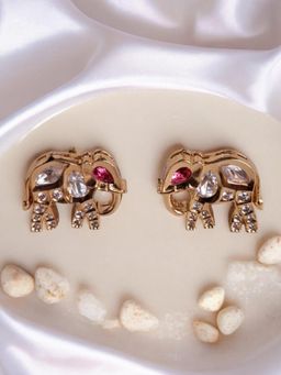 XAGO - Le Aamani Gold Plated Kundan Studded Elephant Shaped Pink Stud Earrings