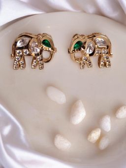 XAGO - Le Rabani Gold Plated Kundan Studded Elephant Shaped Stud Earrings