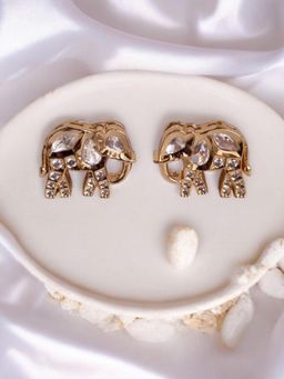 XAGO - Le Ahana White Plated Kundan Studded Elephant Shaped White Stud Earrings