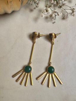 XAGO - Gold Toned Green Teardrop Shaped Drop Earring