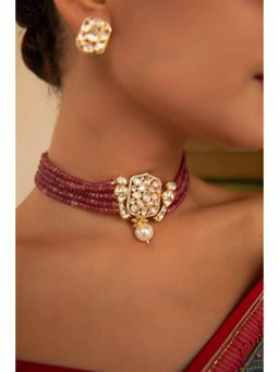 XAGO - Kiran Sheesh Necklace Set With Ruby Beads and Polki Moissanite Pendant