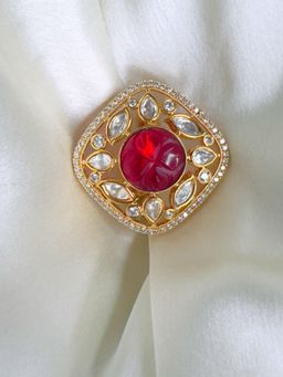 XAGO - Charu Kundan Ring Studded With American Diamond And Red Stone