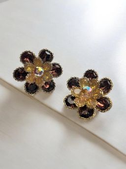 XAGO - Le Aracely Purple And Gold, Floral Shape Studs Earrings