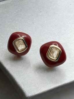 XAGO - Le Mariana Red Contemporary Shape Studs Earrings