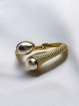 XAGO - Le Dayanara Gold Plated And White Stone Cuff Bracelet