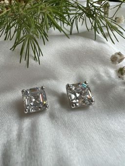 XAGO - Le Martin Silver Plated White Square Shaped Stud Earrings