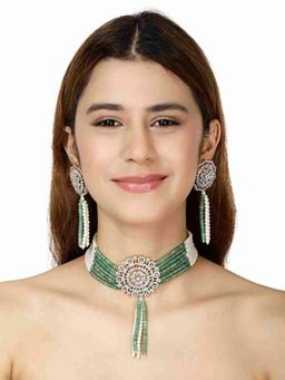 XAGO - Ekanta Green And White Pearls Kundan Necklace Set