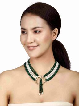 XAGO - Jasmira Green And White Pearls Kundan Necklace Set