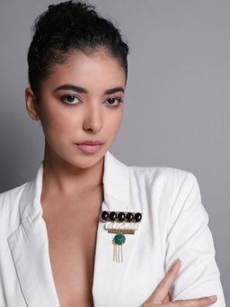 XAGO - Astral Green Onyx, Black Onyx and Mother Of Pearl Brooch