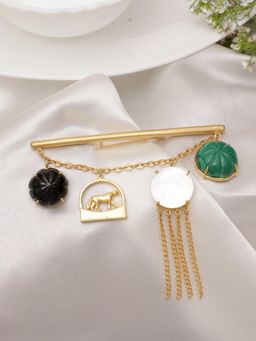 XAGO - Adonis Green Onyx, Black Onyx and Mother Of Pearl Brooch