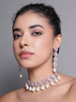 XAGO - Le Amara Rhodium-Plated and Pink Beaded Ad-Studded Handcrafted Jewellery Set