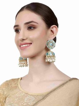 XAGO - Ashni Blue Monalisa And Pearl Polki Jhumka Earrings