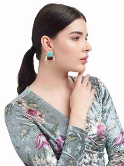 XAGO - Martina Blue Chalcedony, Garnet And Crystal Stud