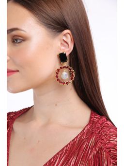 XAGO - Alexandra Black Onyx, Garnet And Fresh Water Pearls Drop Earrings